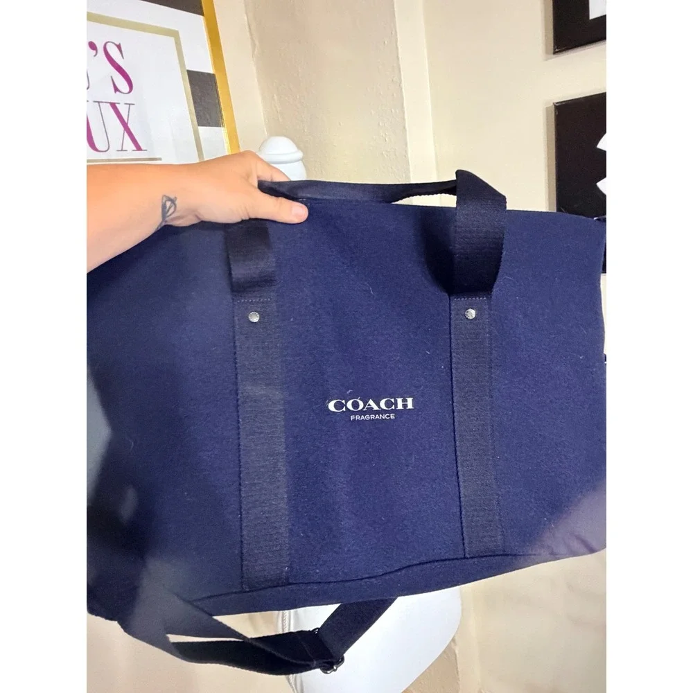 Coach Fragrance Navy Blue Canvas Tote Bag Travel Duffel Gym Bag with Strap